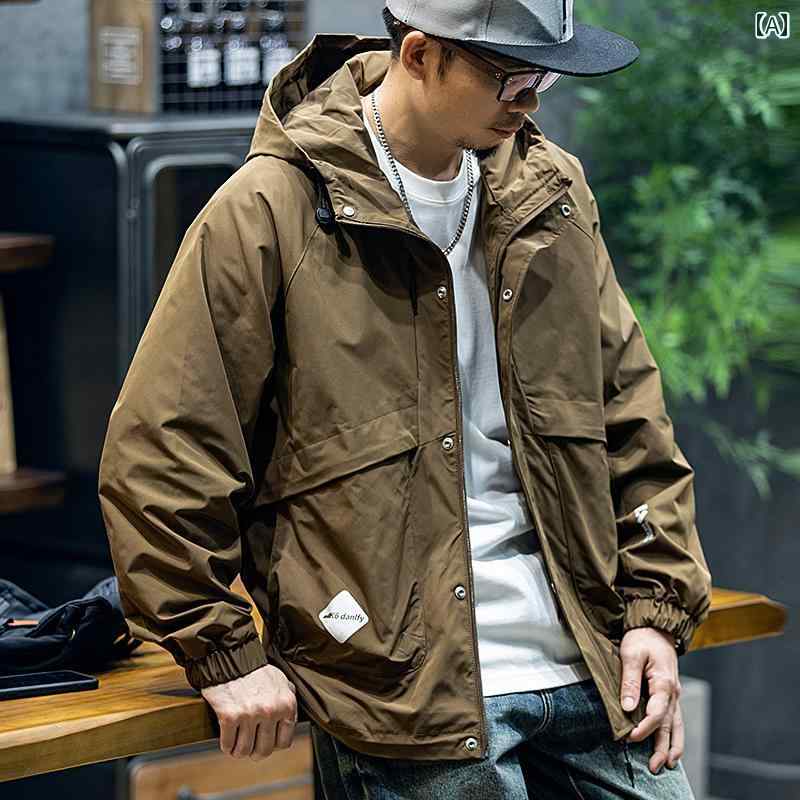 春秋 ジャケット メンズ 大きめサイズ アメリカン フード 防水 アウトドア 登山ウェア ジッパー ラグランスリーブ 長袖 レジャー ゆったり