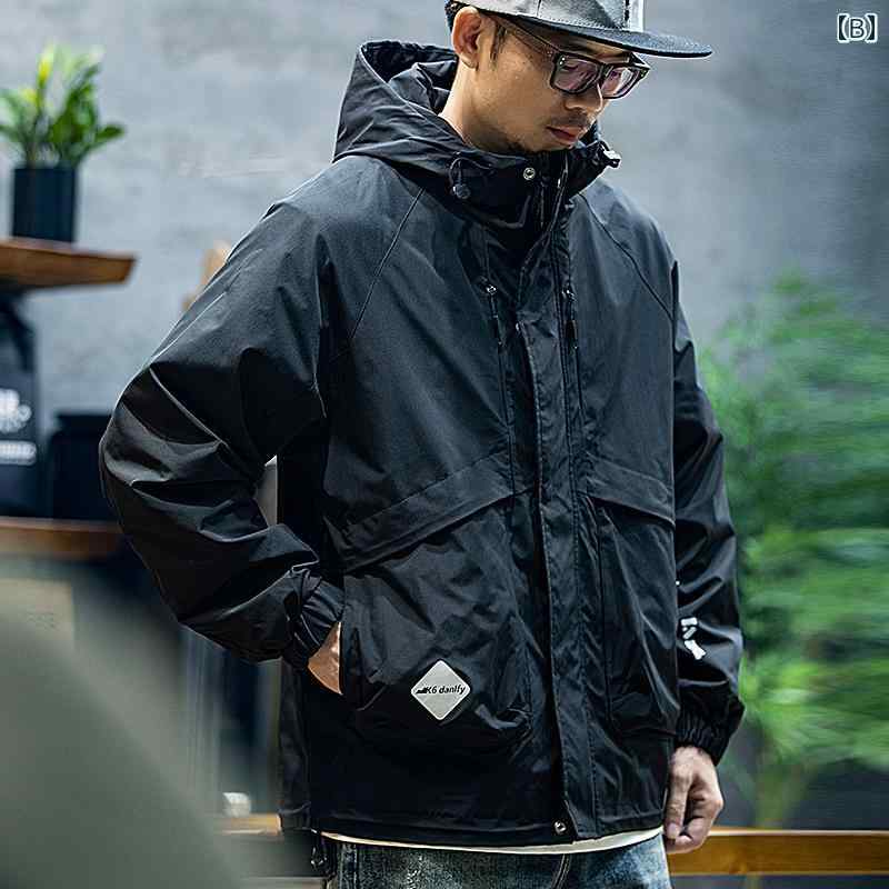 春秋 ジャケット メンズ 大きめサイズ アメリカン フード 防水 アウトドア 登山ウェア ジッパー ラグランスリーブ 長袖 レジャー ゆったり