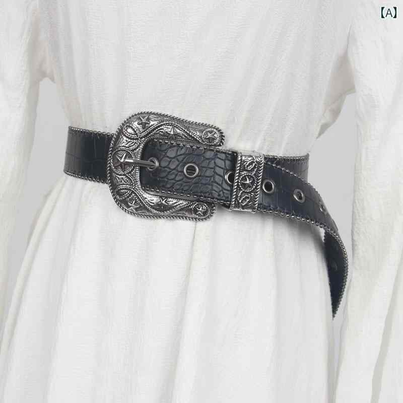 ベルト 彫刻 ユニセックス レディース 装飾 スターモチーフ カジュアル ファッション 星 バックル アイ..