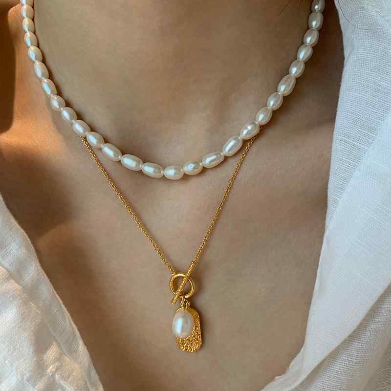レディース ネックレス おしゃれ アメリカ フランス レトロ OT バックル 淡水 パールペンダント ネックレス ライト 高級 ハイエンド セーター チェーン