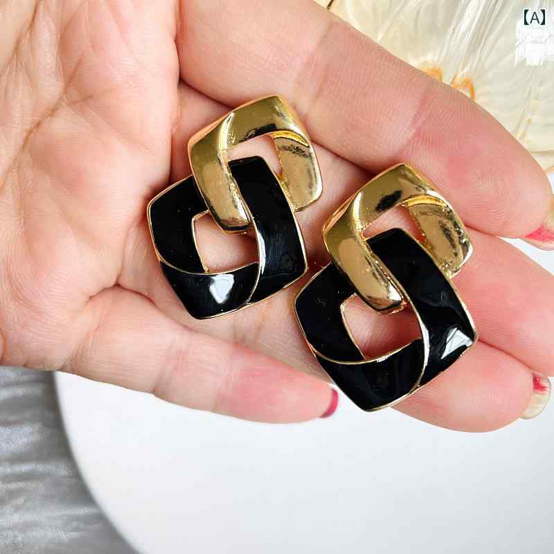 ダブル 菱形 バックル エナメル シルバー ピアス 華麗 装飾 レプリカアンティーク メッキ レディース 合金 アクセサリー