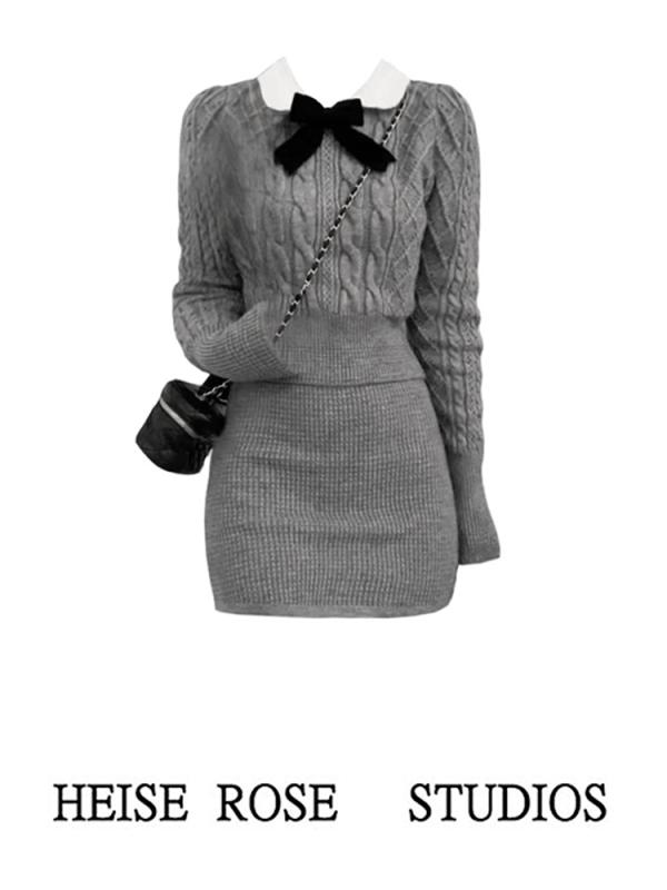 レディース ファッション ガーリー 大人かわいい スタイリッシュ ガール ハイエンド ニット セーター カレッジ スーツ 女性 春秋 スカート ツーピース