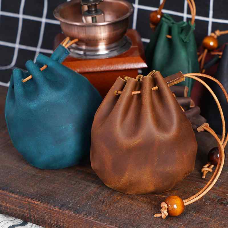 バッグ 小銭入れ レザー ミニ 収納 最上層 牛革 巾着 レトロ 革 収納袋 巾着 ポケット カジュアル 手 小型
