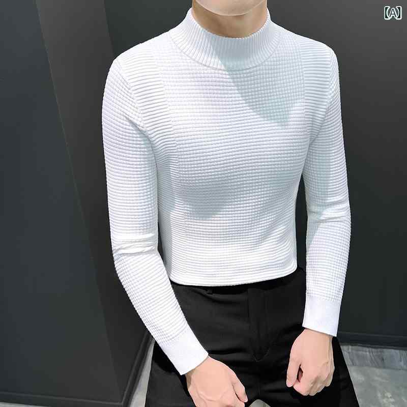 Other - メンズ ファッション トップス アウター メンズ ハーフ タートルネック セーター 春秋冬 ニット インナー ミドル カラー シャツ スリムフィット