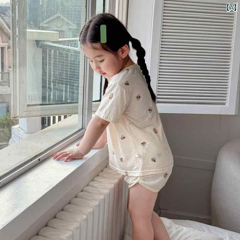 キッズ パジャマ ルームウェア 部屋着 男の子 女の子 夏 セット 薄手 子供用 竹 繊維 ホーム 服 ベビー 半袖 ショーツ 24