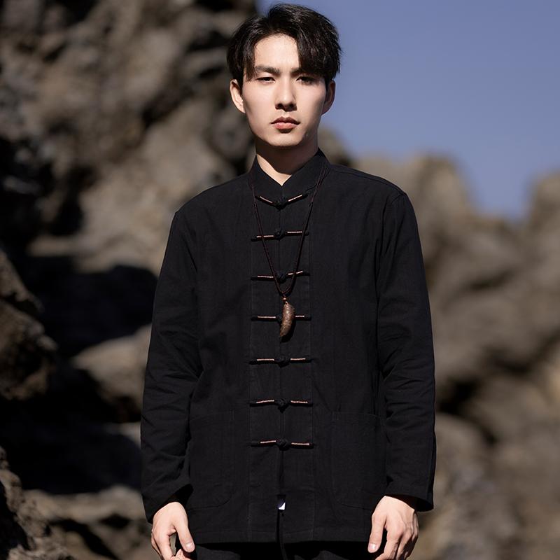 シャツ トップス シャツ ジャケット メンズ レトロ チャイニーズ スタイル かっこいい 唐装 ボタン 長袖 スタンドカラー スーツ
