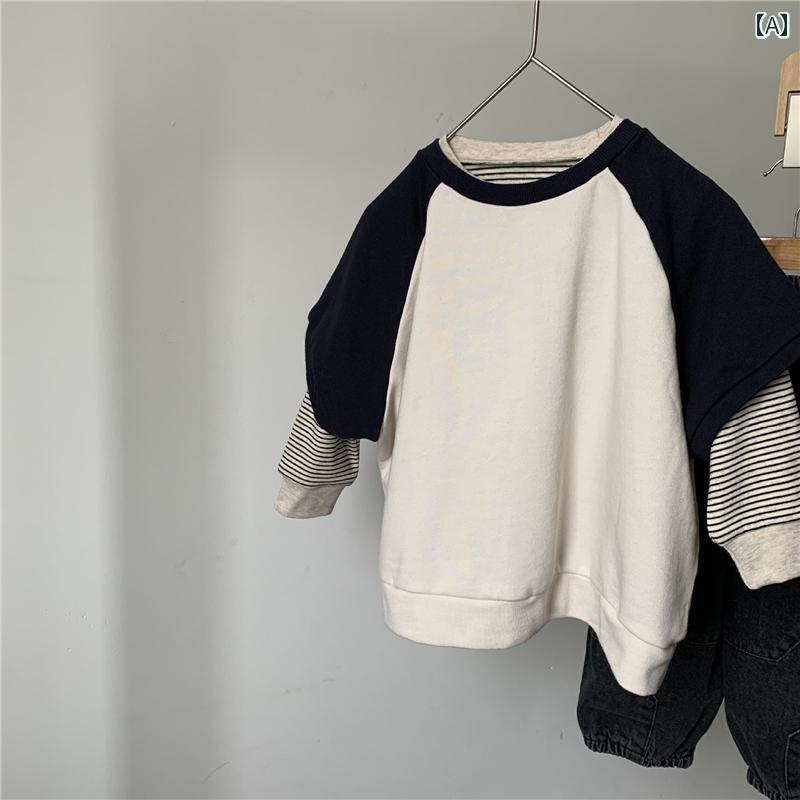 トップス ストリート レトロ ステッチ 子供用 スウェットシャツ ユニセックス 男女兼用 春秋 快適