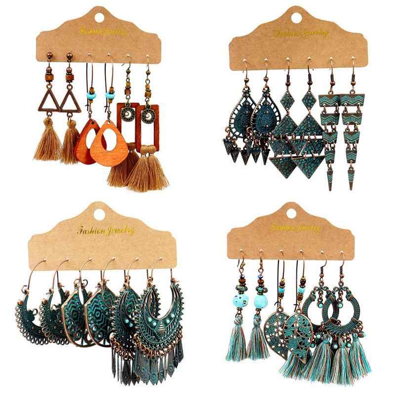 ピアス 耳飾り アメリカ エスニック イヤリング 夏 レトロ タッセル セット 組み合わせ ぶら下げ