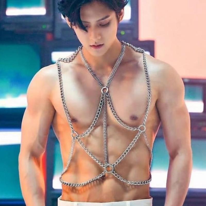 メンズ ボディチェーン マッスル 装飾 ビーチ ステージ ネックレス ショート 鎖骨 チェーン マッチング..