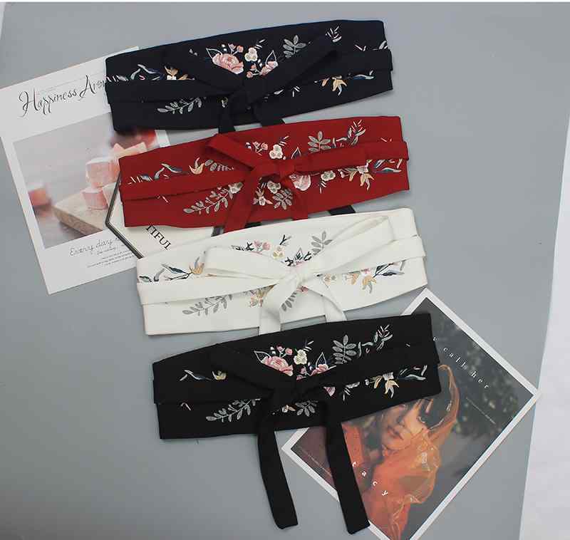 レトロ エレガント レディース 二重丸 ストラップ リボン ガードル 花 刺繍 結び目 レディース 幅広 ベルト ファッション 装飾品