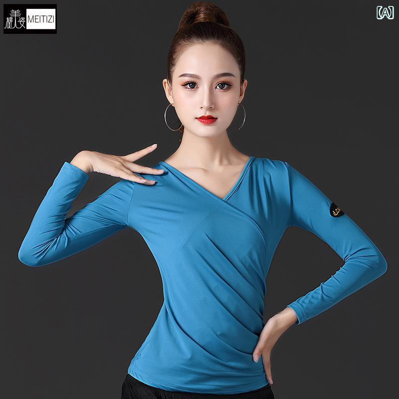 レディース 春 大人 ラテン ダンス トップス 練習服 長袖 ボディ トレーニング 服 標準 社交 モダン