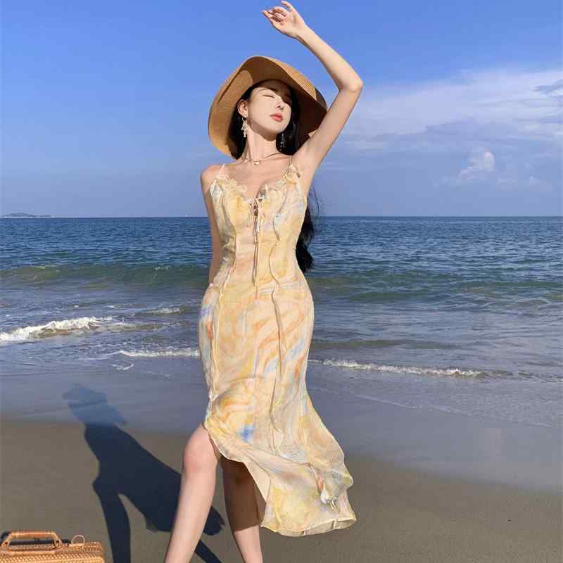 リゾートドレス 夏ドレス ディナードレス ホリデードレス 夏 ロングドレス ビーチ 休暇 旅行 休日 ヴァカンス エキゾチック エレガント フェミニン レディース