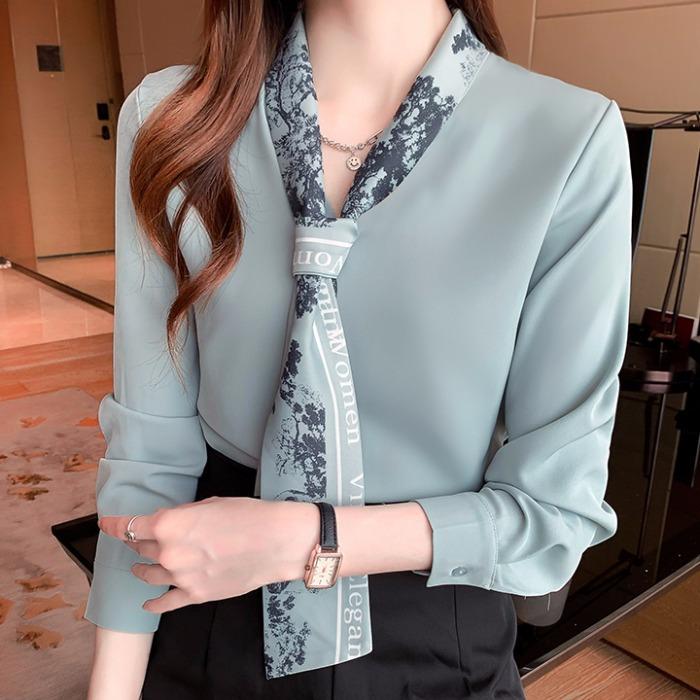 シャツ トップス シャツ レディース ブラウス 上品 おしゃれ ビジネスウェア シフォン 長袖 春秋 ライト 馴染み 快適 ネクタイ