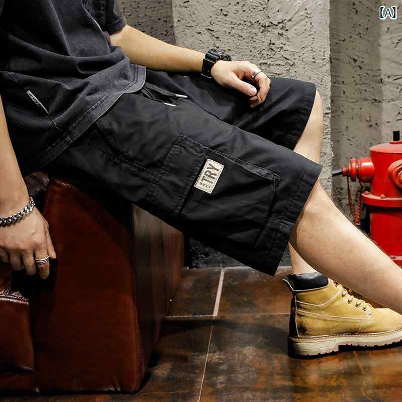 メンズ メンズ ショートパンツ ボトムス 夏 アメリカン ストレート ややストレッチ性 ハーフ 五分丈 半ズボン カーゴ ミドル ポケット装飾 バッチ装飾 綿 コットン100 カジュアル スポーツ レジャー
