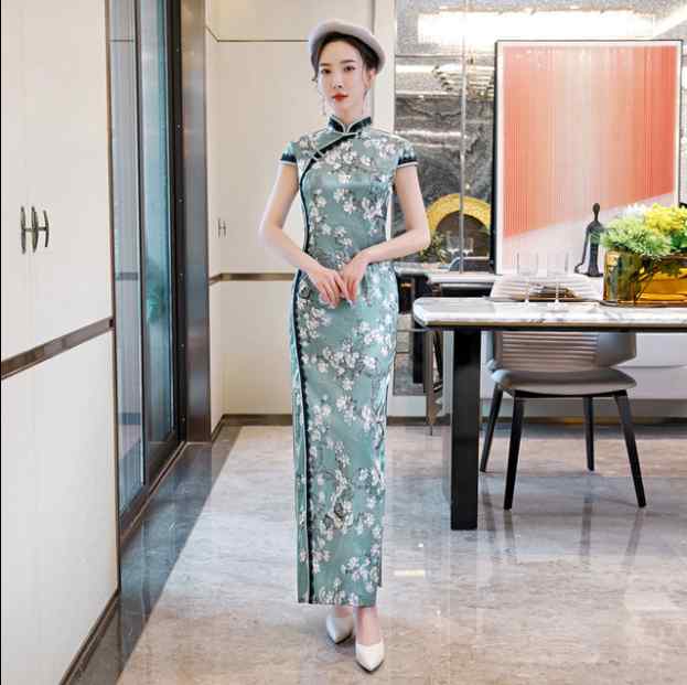 ドレス 春 長袖 チャイナ エレガント プリント 半袖 パフォーマンス 大きいサイズ 中華風 デイリー スリム