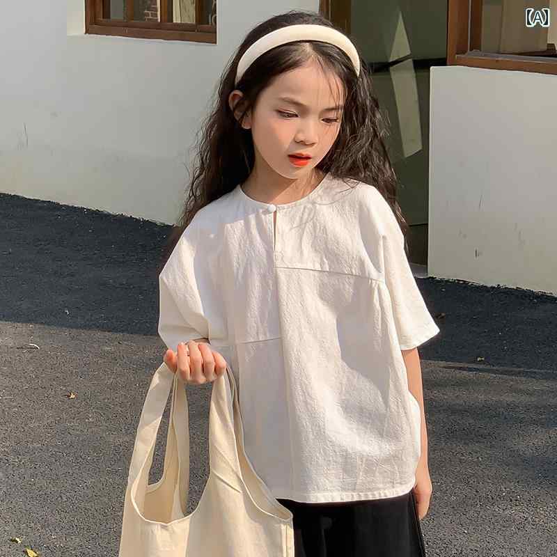 夏 ガールズ T シャツ 半袖 韓国 子供 バット ゆったり トップ