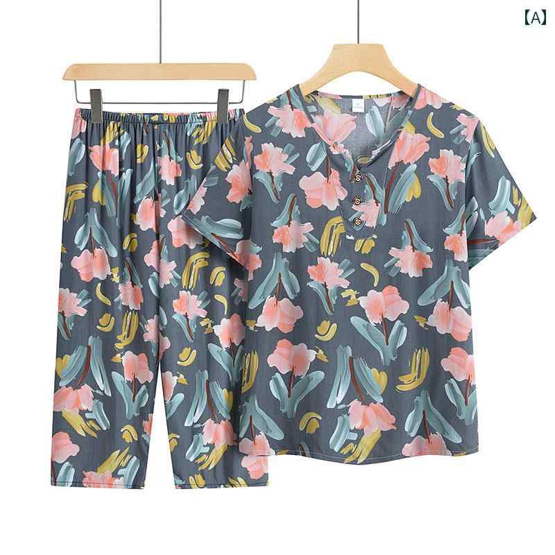 婦人服 セットアップ 高齢 母 春秋 綿麻 上下 二点 セット 半袖 おばあちゃん 服 ゆったり ラクちん パジャマ Tシャツ 部屋着 ズボン トップス パンツ ウエストゴム 大きめサイズ 総柄