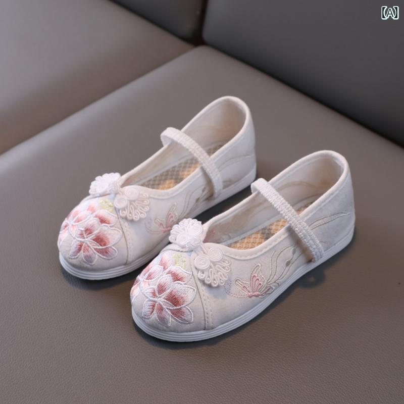 シューズ 靴 子供靴 かわいい メリージェーン ベビー キッズ 歩きやすい 女の子用 漢服 春夏 アンティーク 衣装 古風 布靴 赤ちゃん 子供用 馬顔スカート 刺繍入り