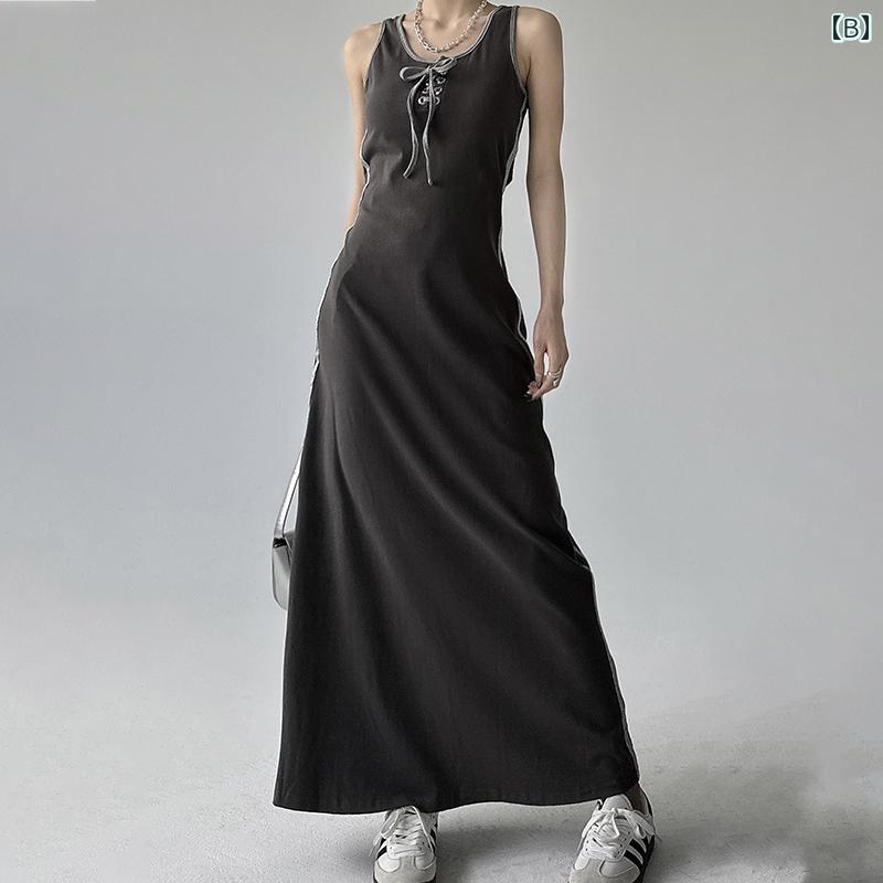 レディース 夏 ワンピース サマーリゾート ビーチ 旅行 海辺 休暇 黒 サスペンダー ドレス 女性 フレンチスタイル ウエスト フェアリー ロング スカート