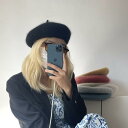 レディース 秋 冬 ニット ベレー 帽 おしゃれ 無地 ラビットファー ベレー ぬいぐるみ 帽子 帽 韓国 ベルベット ペインター 帽子