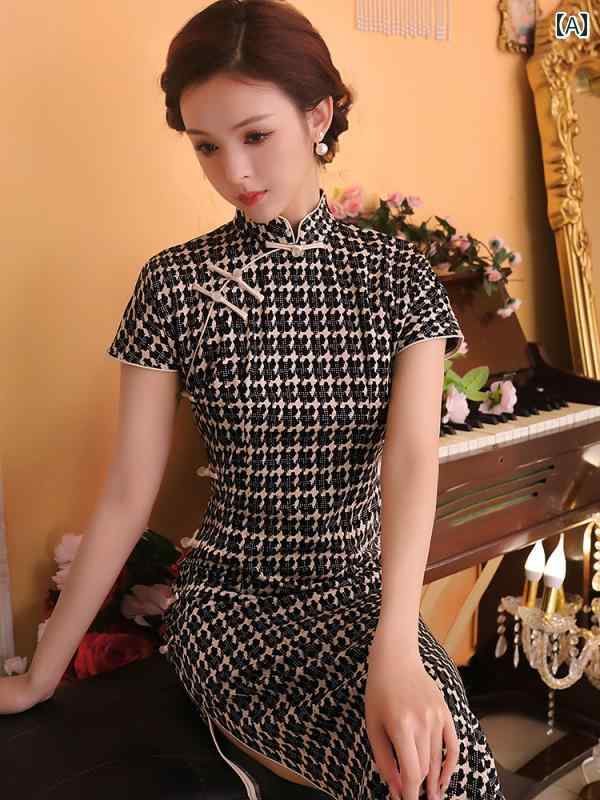 China Dress - レディース ワンピースドレス パフォーマンス 撮影 衣装 コスプレ かわいい チャイナ ドレス 女性 レトロ 民族風 ハイエンド 上品 洗練 小さい ミドル丈