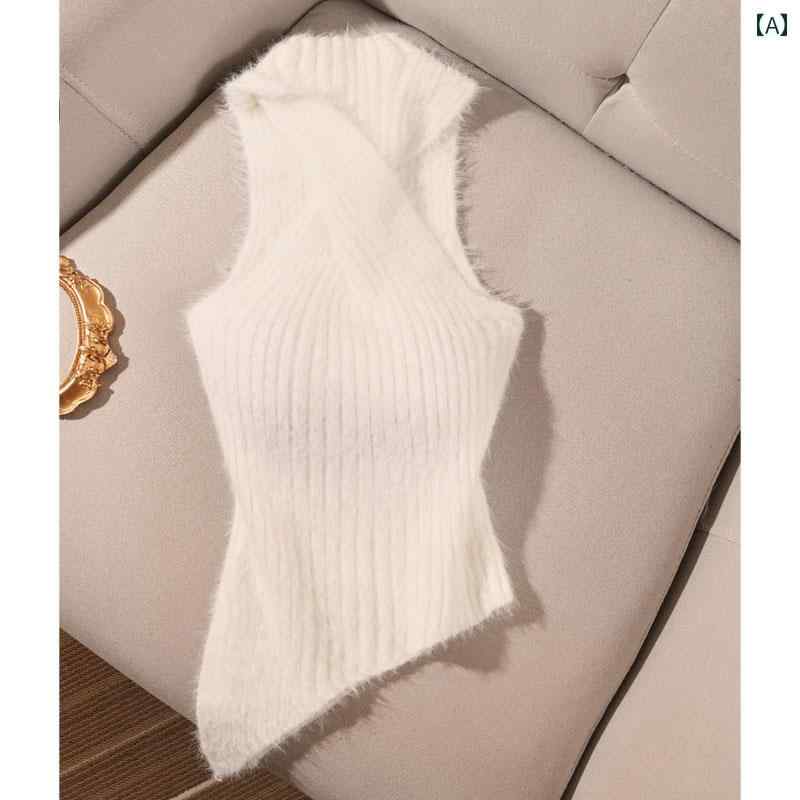 レディース ニットノースリーブトップス モテ服 セクシー レイヤード おしゃれ スタイリッシュ 韓国 イベント フェス 日常着 オフィス レジャー デート アップ(4)