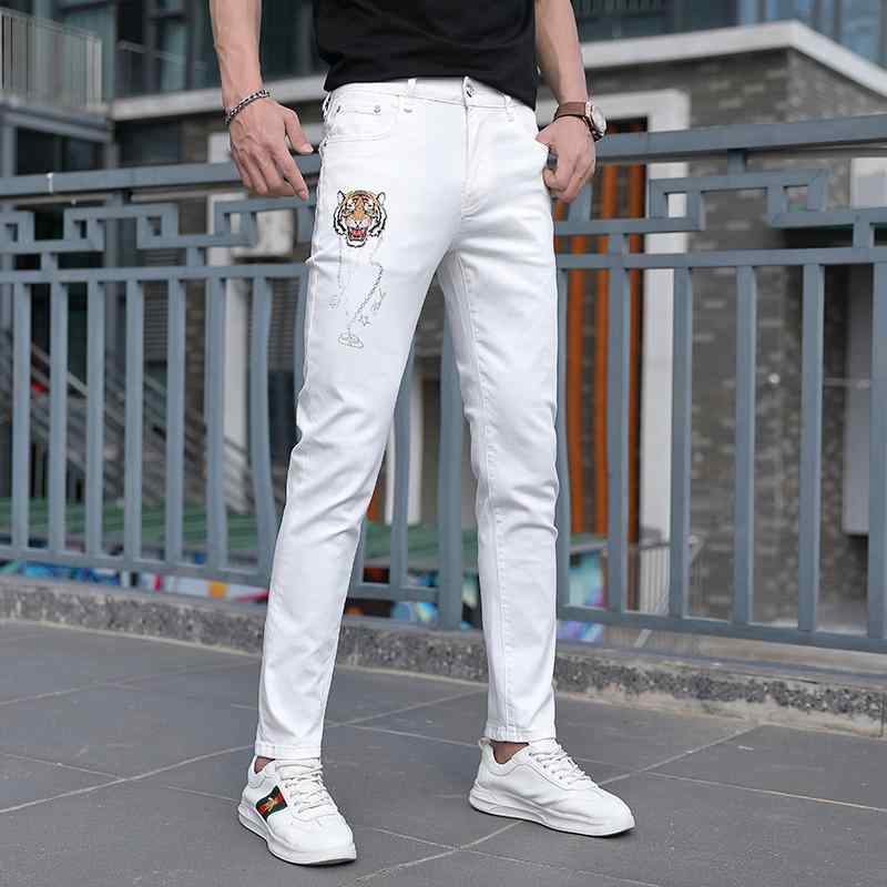 Rakuten - パンツ デニムパンツ カジュアル 白 薄手 ジーンズ メンズファッション タイガー ホット スリムフィット クロップド 韓国