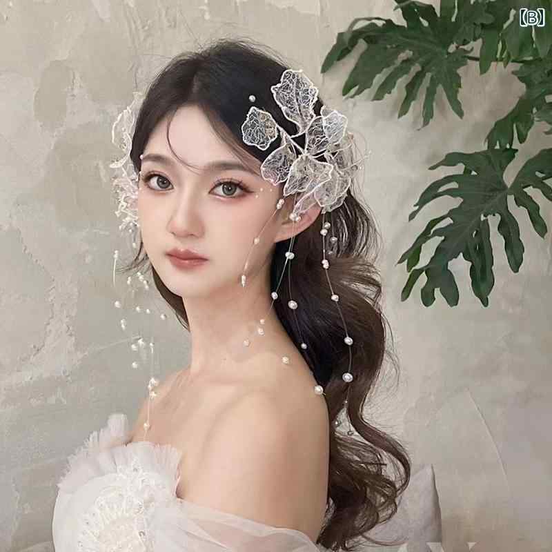 ヘアアクセサリー 花びら ビーズ 頭飾り 花嫁 結婚式 レトロ フォレスト 写真撮影 ...