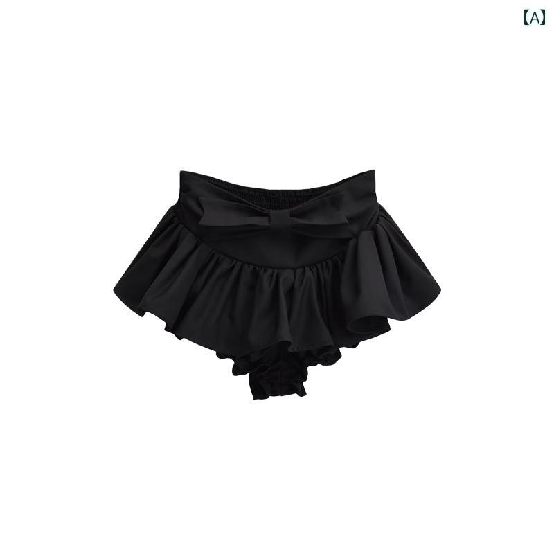 スカート ミニスカート ガーリー レディース 綿 大きい ボウ 抗 露出 かわいい エッジ ベビー ドール プリンセス ロリータ プリーツ チュチュ スーパー ショート