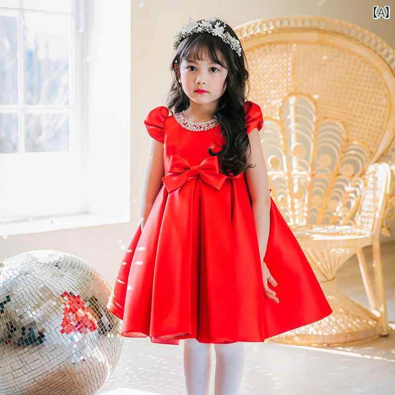 ドレス 発表会 子供 プリンセス ハイエンド おしゃれ ガールズ ホスト ピアノ 演奏 誕生日 レッド イブニングドレス