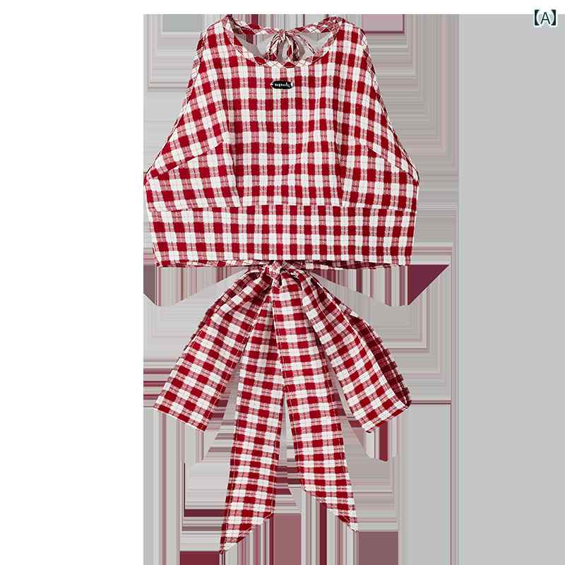 トップス レディース ベスト キャミソール かわいい スタイリッシュ 魅惑的 チェック柄 ホルターネックキャミソ 女性 夏 スリム