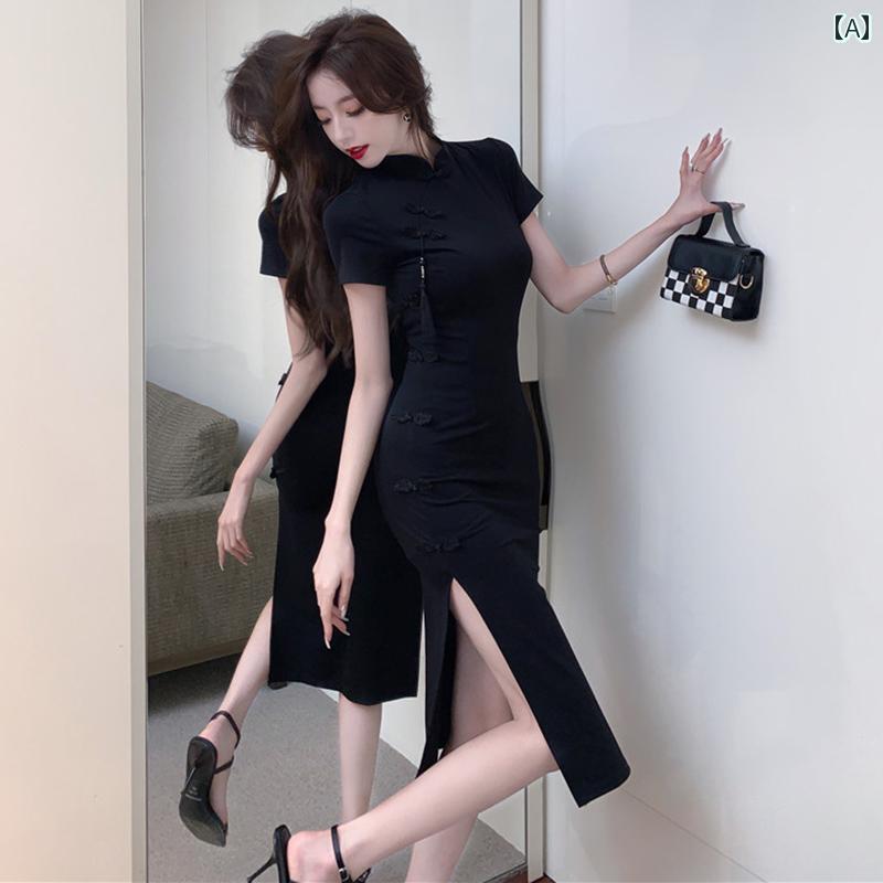 レディース レディース チャイナドレス セクシー エレガント スリット パーティー モダン クラブ ラウンジ 衣装 スリムフィット レトロ シック スタイリッシュ 気品