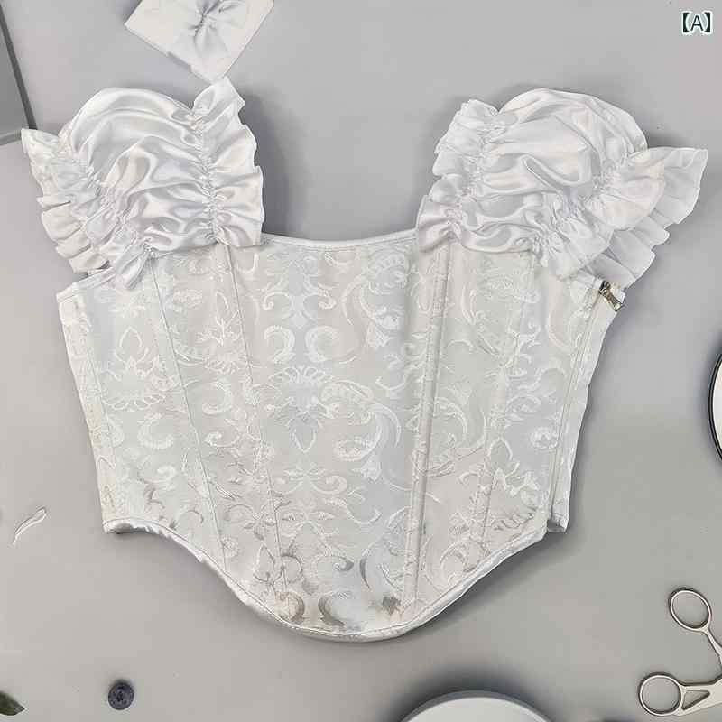 ビスチェ トップス 半袖 パフスリーブ 夏 ブラック ホワイト おしゃれ スカート ショート 調節可能 パーティー セクシー アップ フィット 背中開き バスト