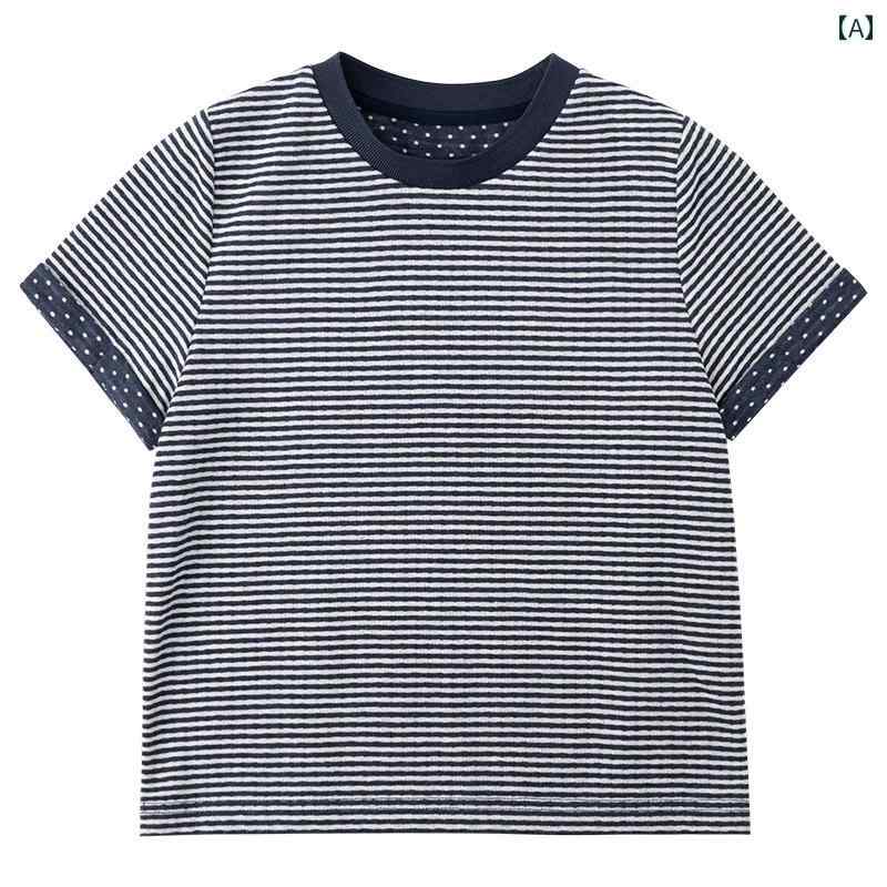 トップス Tシャツ キッズ おしゃれ ナチュラル 子供服 半袖 夏 薄手 カジュアル 男の子 女の子 ストライプ ベビー 夏服