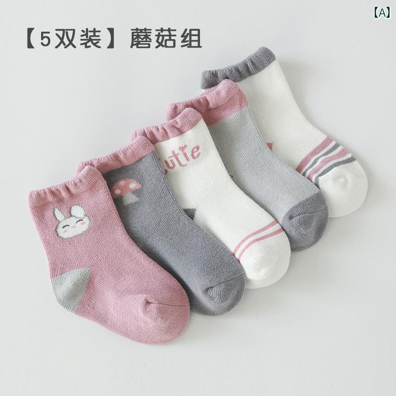 ベビー キッズ ソックス 春秋 薄手 かわいい ジャカード 子供 靴下 男の子 女の子 夏 夏 5足 涼し気