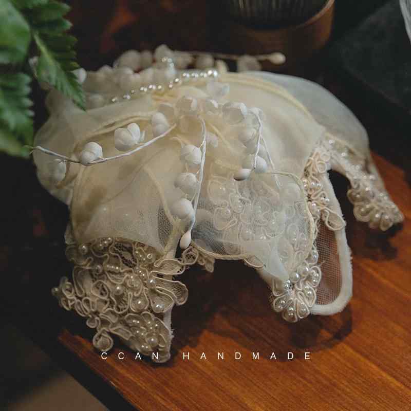 ヘアアクセサリー スズラン 帽子 花嫁 結婚式 写真 ヘッドドレス ベール アクセサリー フラワー レース..
