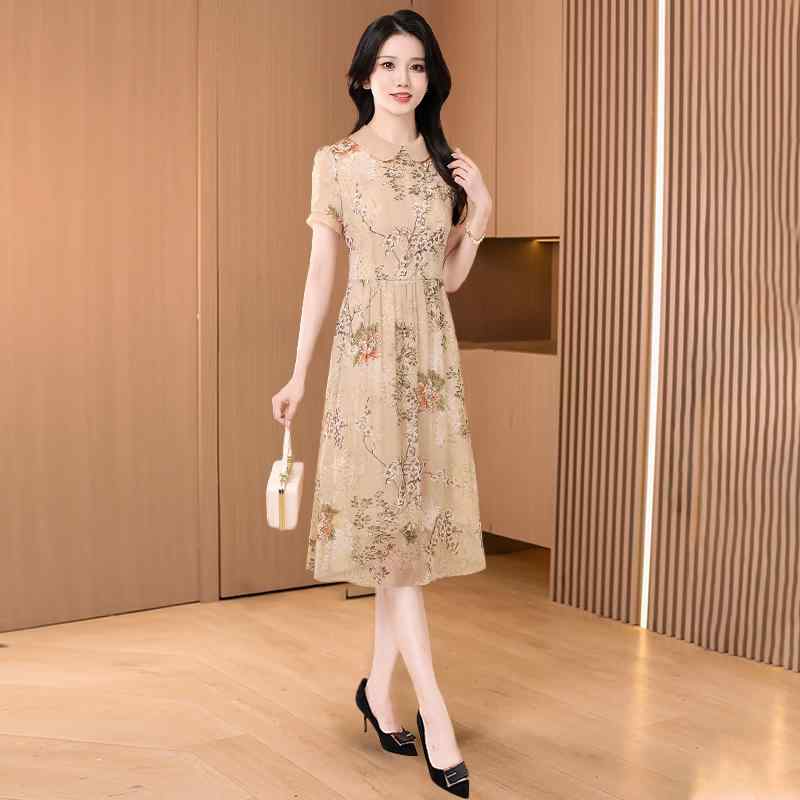レディース ファッション ワンピース きれいめ ドレス スカート ロング 花柄 ひんやり 涼しい 快適 スリム フィット 豪華感 エレガント フェミニン 清楚 夏 レディース