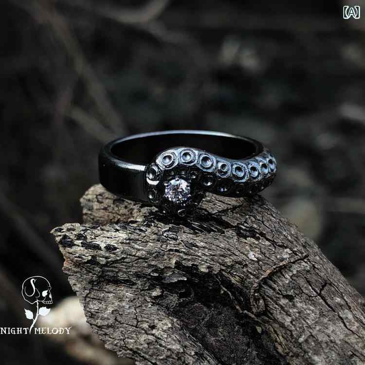 指輪 シルバー925 ヴィンテージ風 アメリカン 925 ワンポイント シルバー ダーク ファッション クトゥルフ タコ 触手 アクセサリー メンズ メンズ