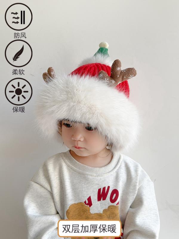 キッズ ベビー 帽子 秋冬 子供 帽子 防寒 起毛 かわいい 枝角 ニット ウール 帽子 男の子 女の子 クリ..