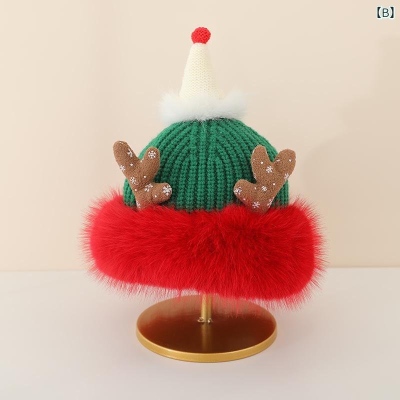 キッズ ベビー 帽子 秋冬 子供 帽子 防寒 起毛 かわいい 枝角 ニット ウール 帽子 男の子 女の子 クリスマス 耳保護 帽子