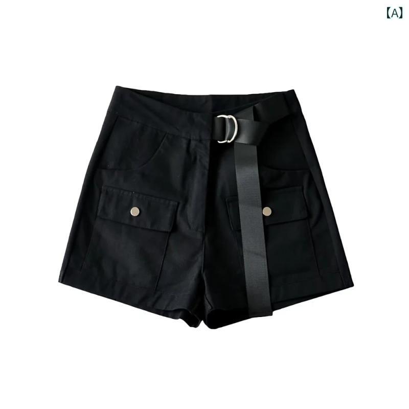 レディース ファッション アメリカン 夏 レトロ ハイウエスト スリム ワークウェア カジュアル aライン ショーツ