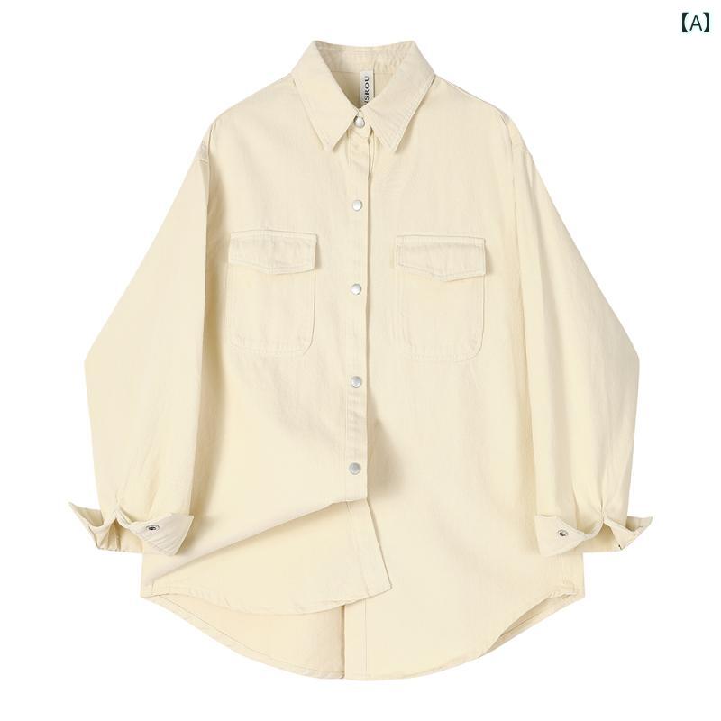 トップス ジャケット デニムシャツ レディース レトロ ミドル丈 女性 デニムワークシャツ 女性 春秋 ゆったり スリム カジュアル