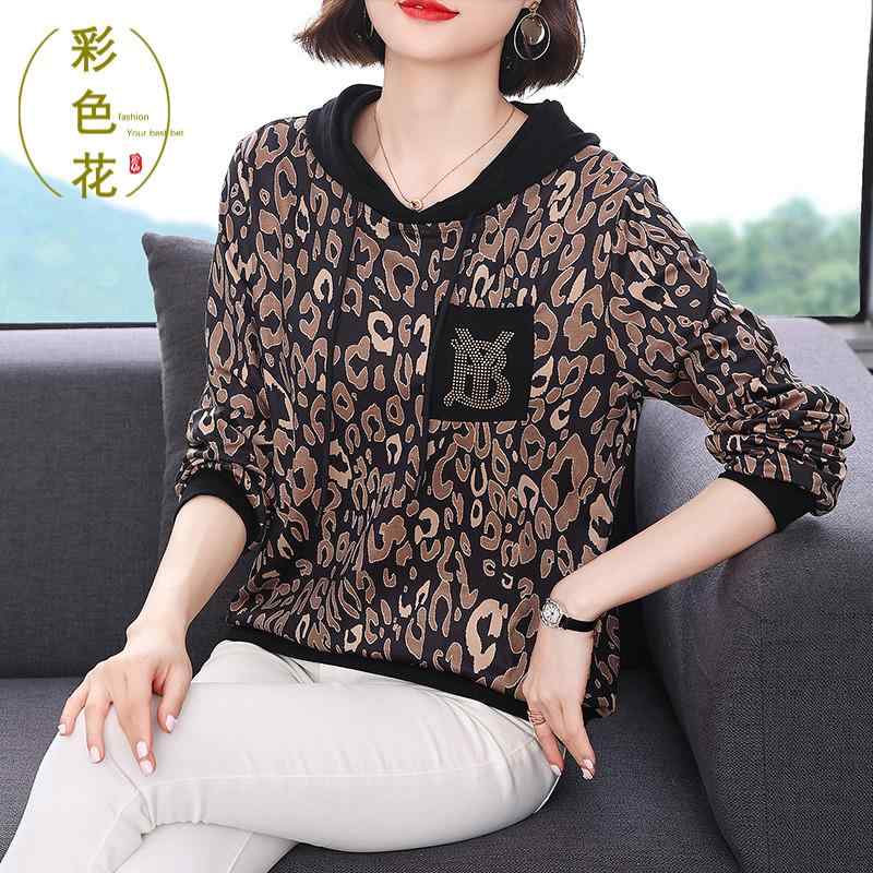 レディース パーカー カジュアル リアル ポケット フード付き 長袖 スウェットシャツ 女性 秋 ヒョウ柄 ファッション カジュアル