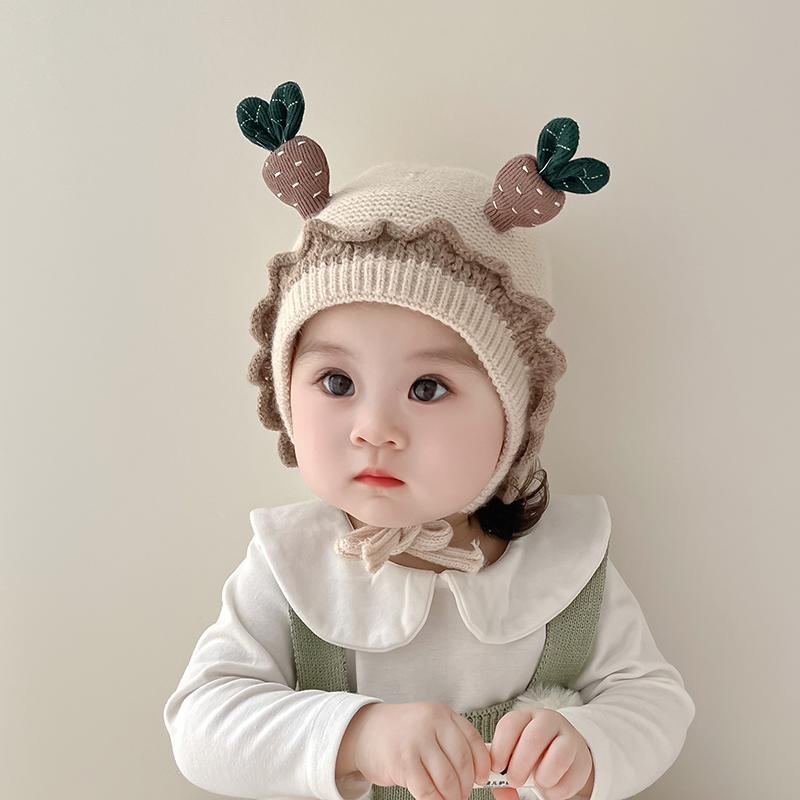 Other - キッズ ベビー 帽子 ベビー 帽子 秋冬 女の子 ベビー ニット ウール 帽子 かわいい かわいい プリンセス 耳保護 女の子 赤ちゃん プルオーバー 帽子