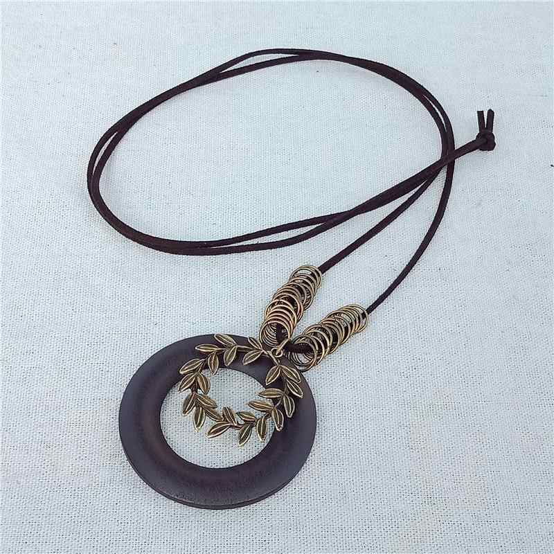 ネックレス レトロ ピーチウッド ロング セーター チェーン オリーブ リーフペンダント 秋冬 エスニッ..