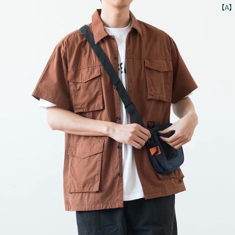 夏 ミリタリー メンズ ファッション トップス ボトムス ツイル ポインテッド カラー スポーツ ゆったり コットン