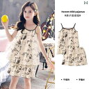 キッズ パジャマ ルームウェア 子供服 夏 女の子用 レトロ 手描き スタイル クール コットン サスペンダー セット ガーリー ホーム 服