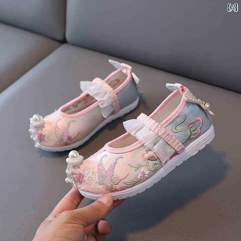 シューズ 靴 子供靴 かわいい メリージェーン ベビー キッズ 歩きやすい 女の子 アンティーク 子供用 漢服 頭 上向いた レトロ 衣装 アンティーク 女の子 中国 式 学校 公演 ダンス