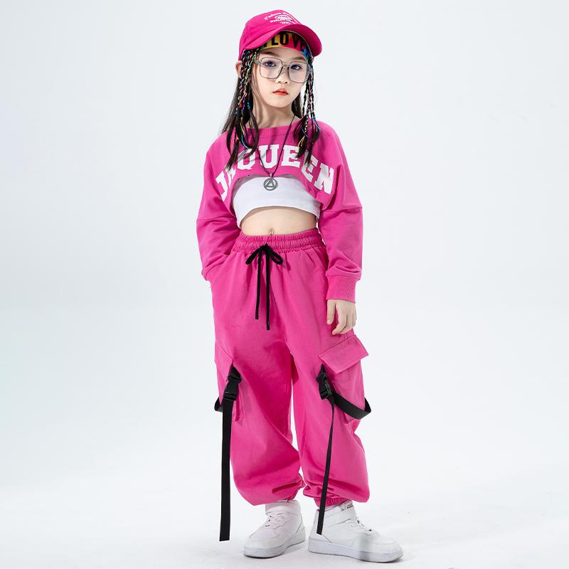 子供服 女の子 トレーナー へそ出し パンツ スウェットスーツ コスチューム バンド ダンス ヒップホッ..