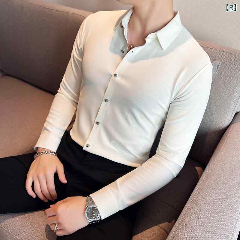 シャツ メンズ カジュアル フォーマル 長袖 ハイエンド シームレス ビジネス スリム プロ ライト ハイエンド